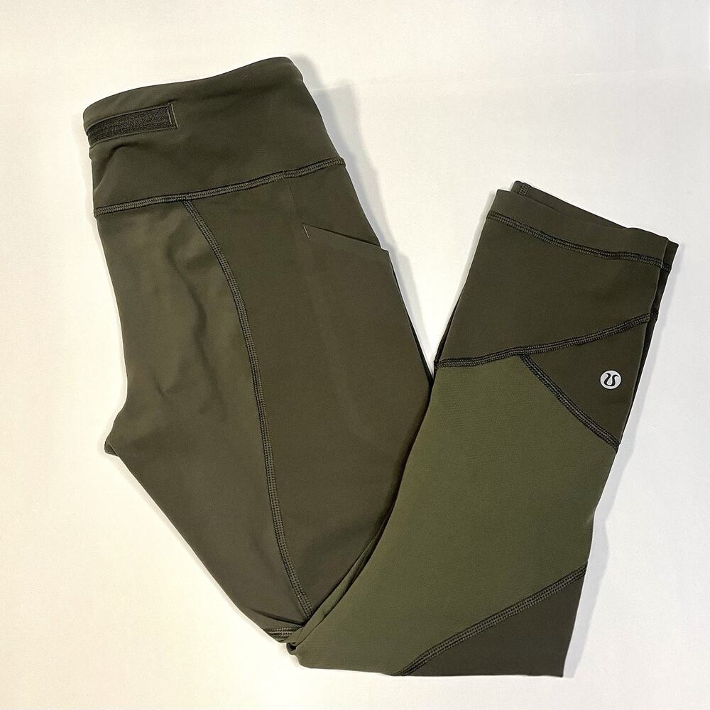 Lululemon Pace Rival Crop Dark Olive Size 4 Yoga Leggings Stretch Activewear
